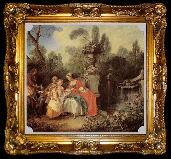 framed  Nicolas Lancret Lady Gentleman with two Girls and Servant, ta009-2